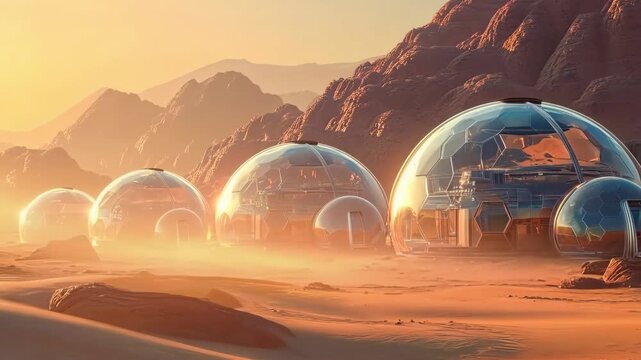 A group of glass domes in the middle of a desert