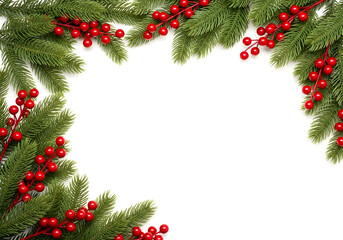 [Generative AI] 크리스마스 그린 파인 & 레드 베리 프레임 배경