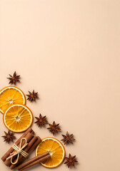 [Generative AI] 오렌지 슬라이스와 시나몬, 스타 아니스 겨울 향신료 배경