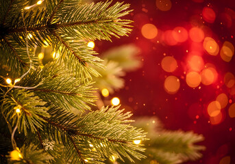 [Generative AI] 크리스마스트리 가지와 황금빛 보케 조명 배경