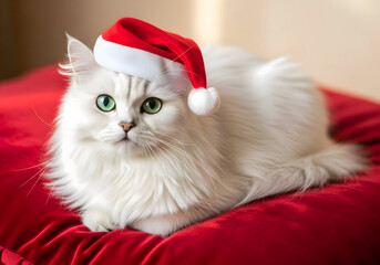 [Generative AI] 산타 모자를 쓴 화이트 고양이의 크리스마스 초상