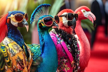 Colorful peacock bird animal wildlife with blue feathers in the zoo and market