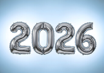 [Generative AI] 은색 호일 풍선으로 만든 숫자 2026