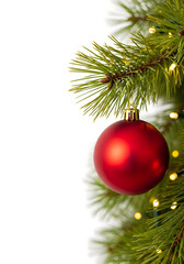 [Generative AI] 소나무 가지에 걸린 빨간색 크리스마스 볼 장식