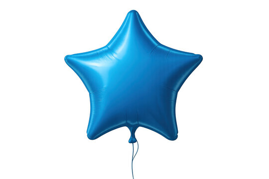 Blue star shaped foil balloon floating, celebrating birthday party, holiday, festival event with transparent background