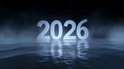 The year 2026 glows serenely above still waters, beckoning a future filled with possibilities and tranquil reflections