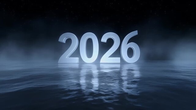 The year 2026 glows serenely above still waters, beckoning a future filled with possibilities and tranquil reflections