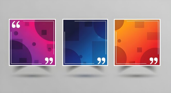 Modern graphic design set of three colorful quote box templates for social media and text.