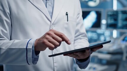 Doctor Using Tablet in Modern Hospital Environment - Powered by Adobe