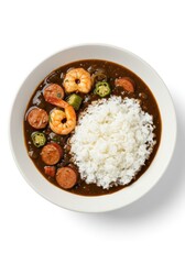 A Bowl of Louisiana Gumbo with Shrimp and Sausage.