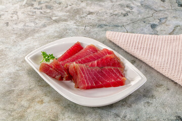 Raw red tuna sashimi slices