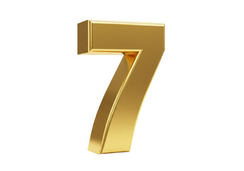 Isolated golden three-dimensional digit seven standing as lucky number for decoration