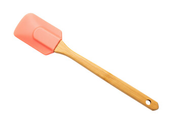 Isolated kitchen utensil spatula made of silicone and bamboo, cooking equipment accessory