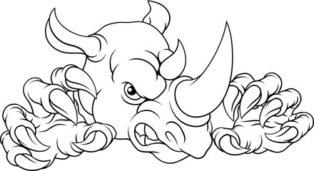 A rhino or rhinoceros mean, angry cartoon animal sports mascot