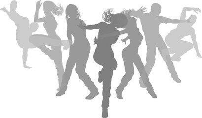 Naklejka premium Street dancers dancing silhouette hip hop dance silhouettes poses set