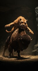 A Powerful Lioness Takes Down a Massive Bison.