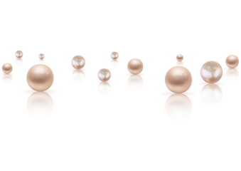 Elegant pearls of different sizes isolated on transparent background, close up view