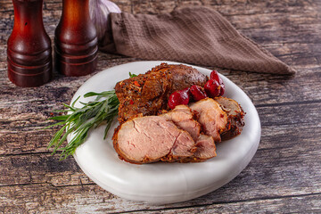 Baked pork sirloin with cornus