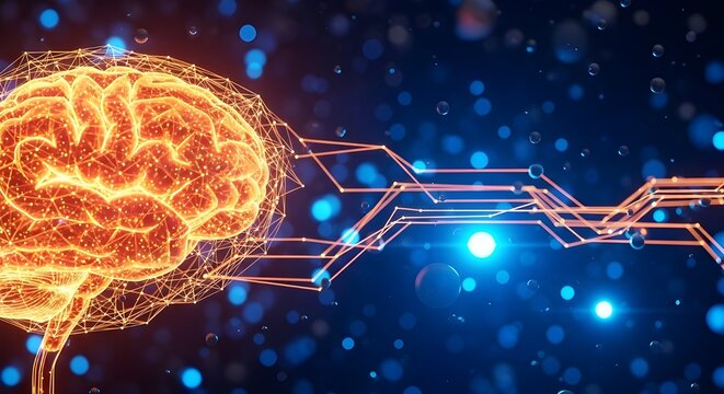 Artificial intelligence digital brain technology connecting data and circuits for science concepts