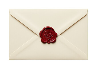 Isolated letter envelope with wax seal, elegant stationery communication with red seal