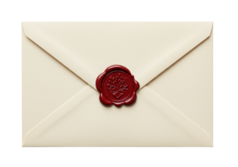 Isolated letter envelope with wax seal, elegant stationery communication with red seal