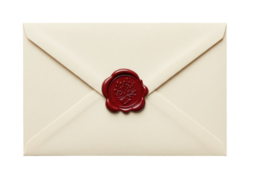 Isolated letter envelope with wax seal, elegant stationery communication with red seal