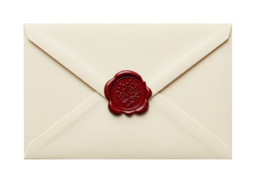 Isolated letter envelope with wax seal, elegant stationery communication with red seal - Powered by Adobe