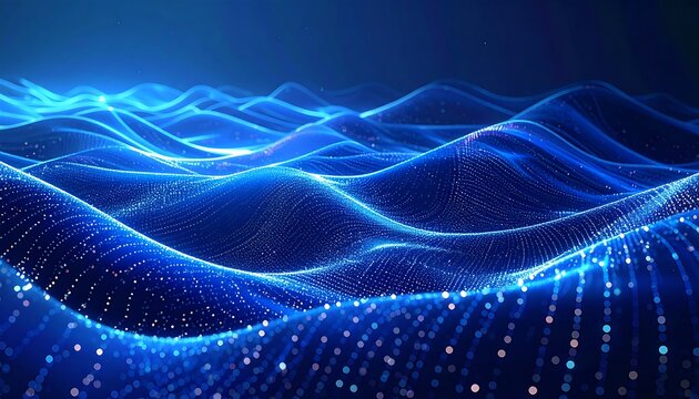 Abstract digital ocean wave made of glowing blue particles