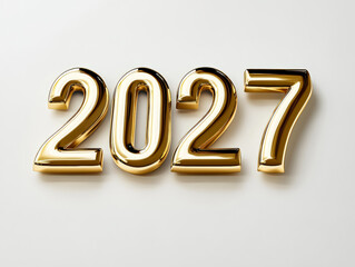 Three-dimensional golden numbers "2027" on a white background, showcasing elegance and festive spirit, perfect for holiday celebrations