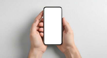Hand holding smartphone with blank screen isolated on white background for mockup