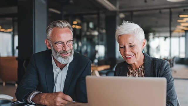 Smiling professionals enjoying a productive meeting in a modern office space during the daytime