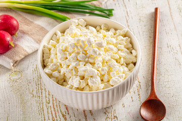 Grain cottage cheese in the bowl