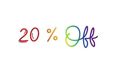 20% offer One line continuous animated typography intro outro, hand drawn calligraphy monoline vintage text on background, aniamted Calligraphy lettering animation video rainbow type on white backdrop - Powered by Adobe