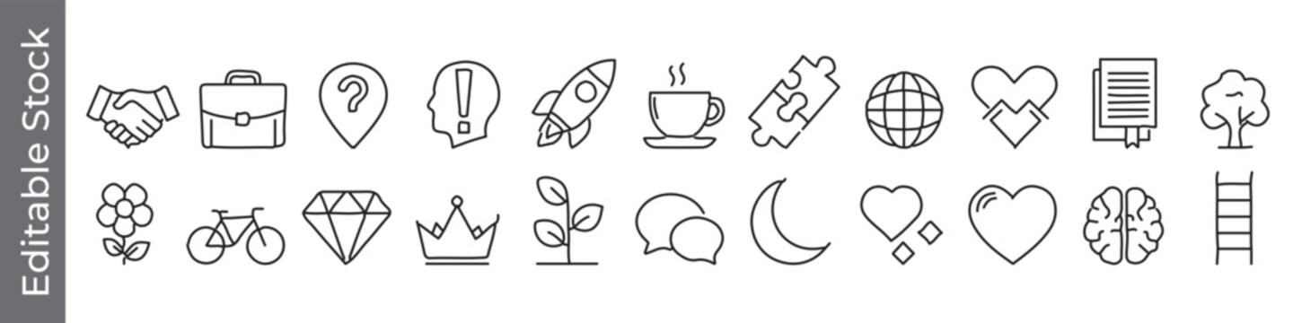 Business and Lifestyle Line Icons Set &ndash; editable outline symbols of Success, Motivation, Growth, Idea, Health