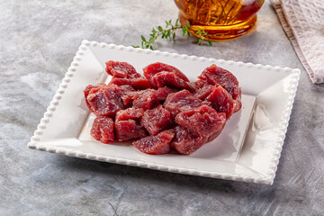 Diced raw beef meat cubes