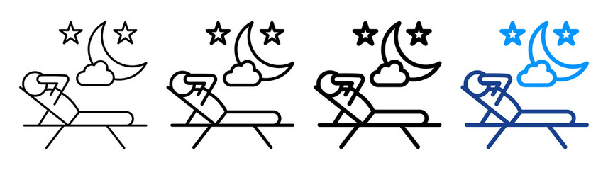 Relaxing Night Icon Different Style Outline Collection Set