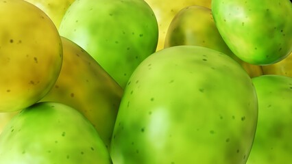 A 3d rendering of green and unripe potatoes, its presence is a sign that the potato has produced elevated levels of a natural toxin called Solanine.