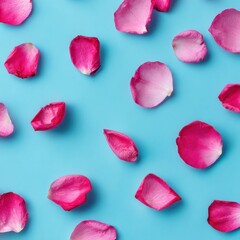Rose petals on blue