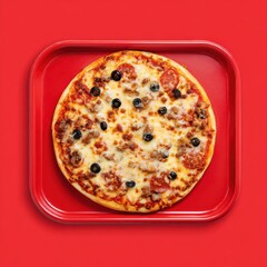 Pizza on red tray