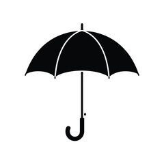 Black silhouette of an open umbrella on a white background