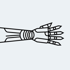 Minimalist line art of a futuristic robot arm and hand