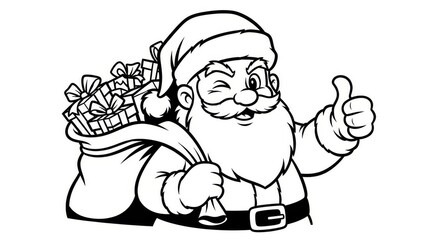 Santa Claus with Bag of Gifts Giving Thumbs Up Emoji Style