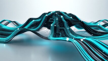 Dynamic digital network pathways illustrate the intricate flow of information, representing advanced web technology and the future of interconnected systems with glowing data streams