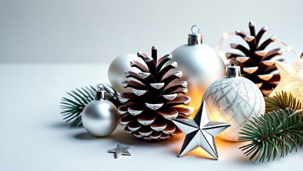 Festive Winter Decoration Set with Shiny Christmas Ornaments, Pine Cones, and Sparkling Star, Holiday Decorations, Winter Season, Christmas Time