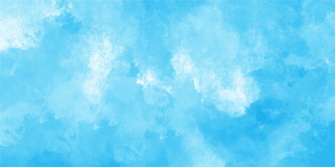 Blue sky with fluffy white cumulus clouds on a clear summer day showing a natural cloudscape and clear atmosphere. Abstract blue watercolor background. White and blue mixed watercolor painted leaks