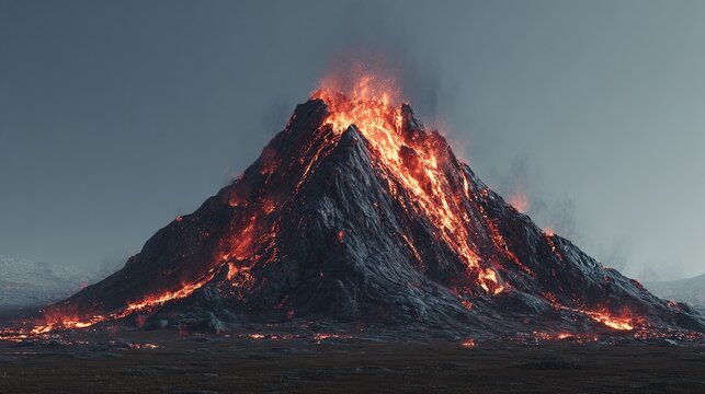 Lava erupting from volcanoes in the middle of the night
