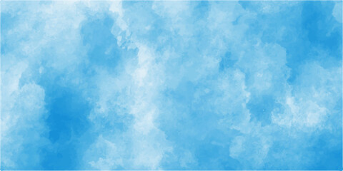 Blue sky with fluffy white cumulus clouds on a clear summer day showing a natural cloudscape and clear atmosphere. Abstract blue watercolor background. White and blue mixed watercolor painted leaks