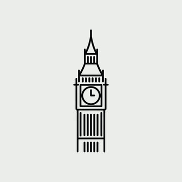 Minimalist line art illustration of big ben clock tower in london