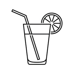 Simple line art icon of a refreshing drink with lemon slice and straw
