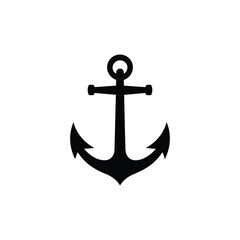 Classic black silhouette of a ship anchor on a white background